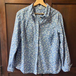 Boden Blouse Womens US14R Blue Long Sleeve Butterfly Button Down Up